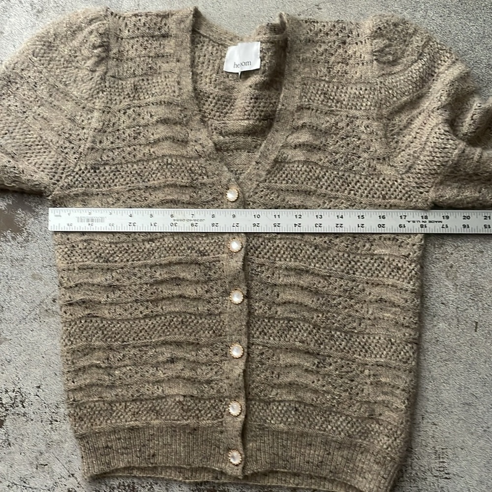 Heartloom Tan Textured Knit Cardigan Grandpa Sweater Neutral - Picture 9 of 10